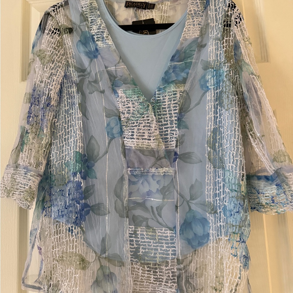 Picadilly Fashion Light Blue Floral Mesh Tunic